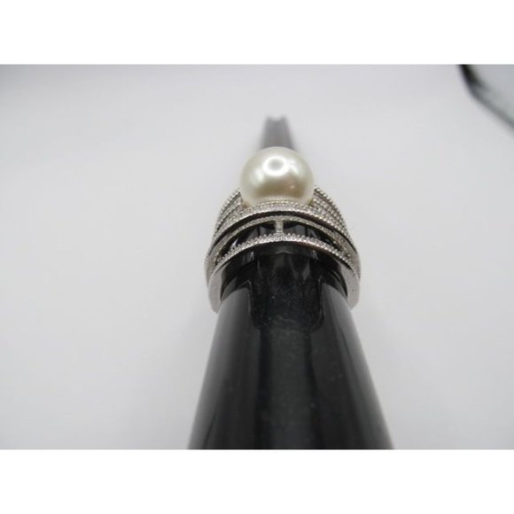 Faux Pearl 7 Tier Band Rhinestone Cocktail Ring signed NVC - Picture 11 of 14